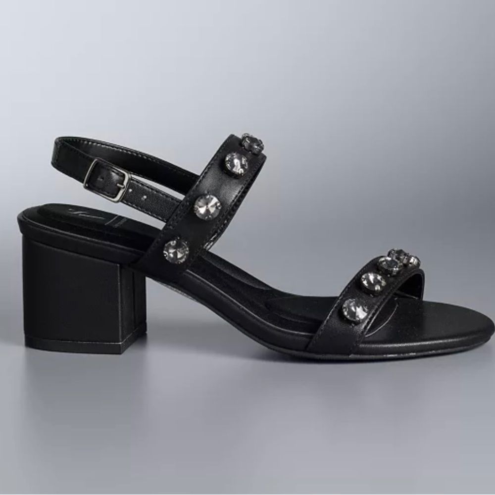 NEW Simply Vera Vera Wang Danaa Women’s Embellished Block Heel Sandals Black